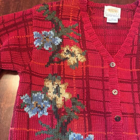 VTG Talbots Petites Womens PS Hand Knit Button Fall Cardigan Sweater Floral 90's - Picture 11 of 16